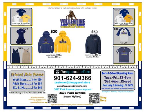 Yellow and blue flyer that gives information about ordering custom Vollentine items